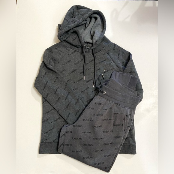 Bebe Sport Grey Black All Over Logo Hoodie & Sweat Pants - Picture 2 of 10
